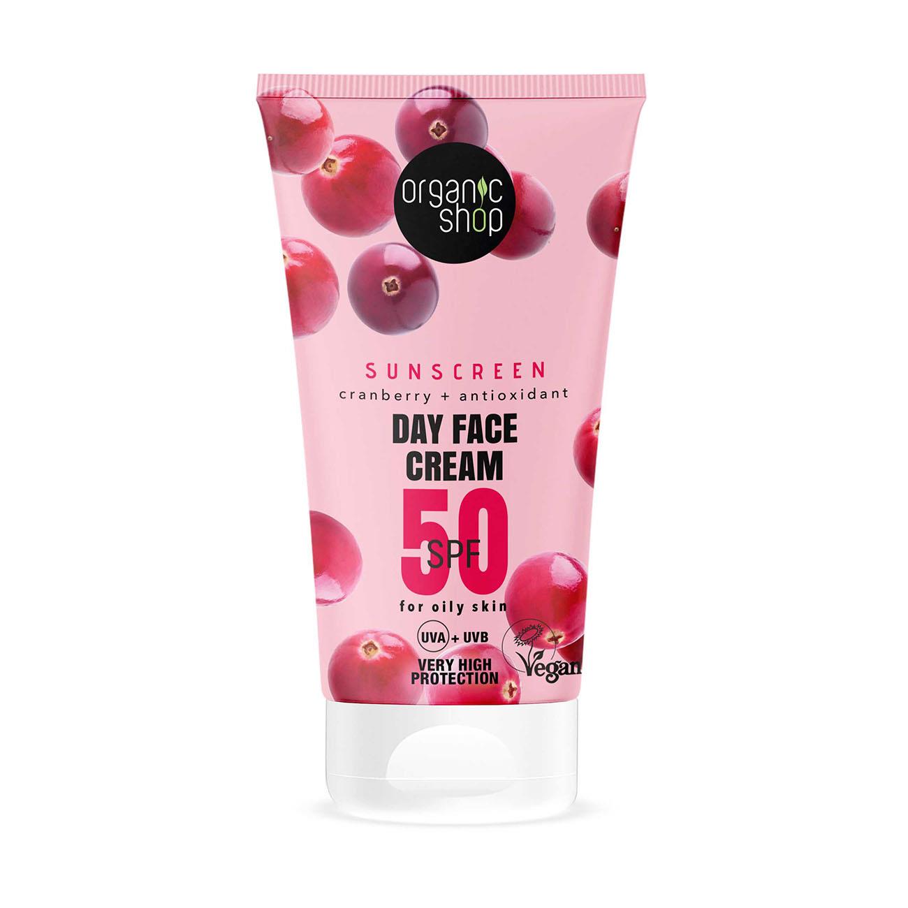Organic Shop SPF50 Sunscreen Day Face Cream Oily Skin 50ml