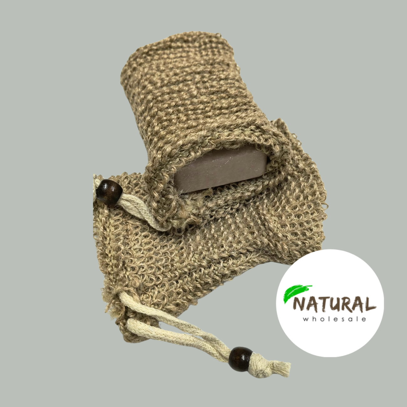 Sisal Soap bag with Bead 8 x 13 cm