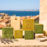 Authentic Marseille Cube Soaps in a group photo