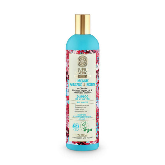 Super Siberica Shampoo All Hair Types Limonnik ginseng & biotin 400ml